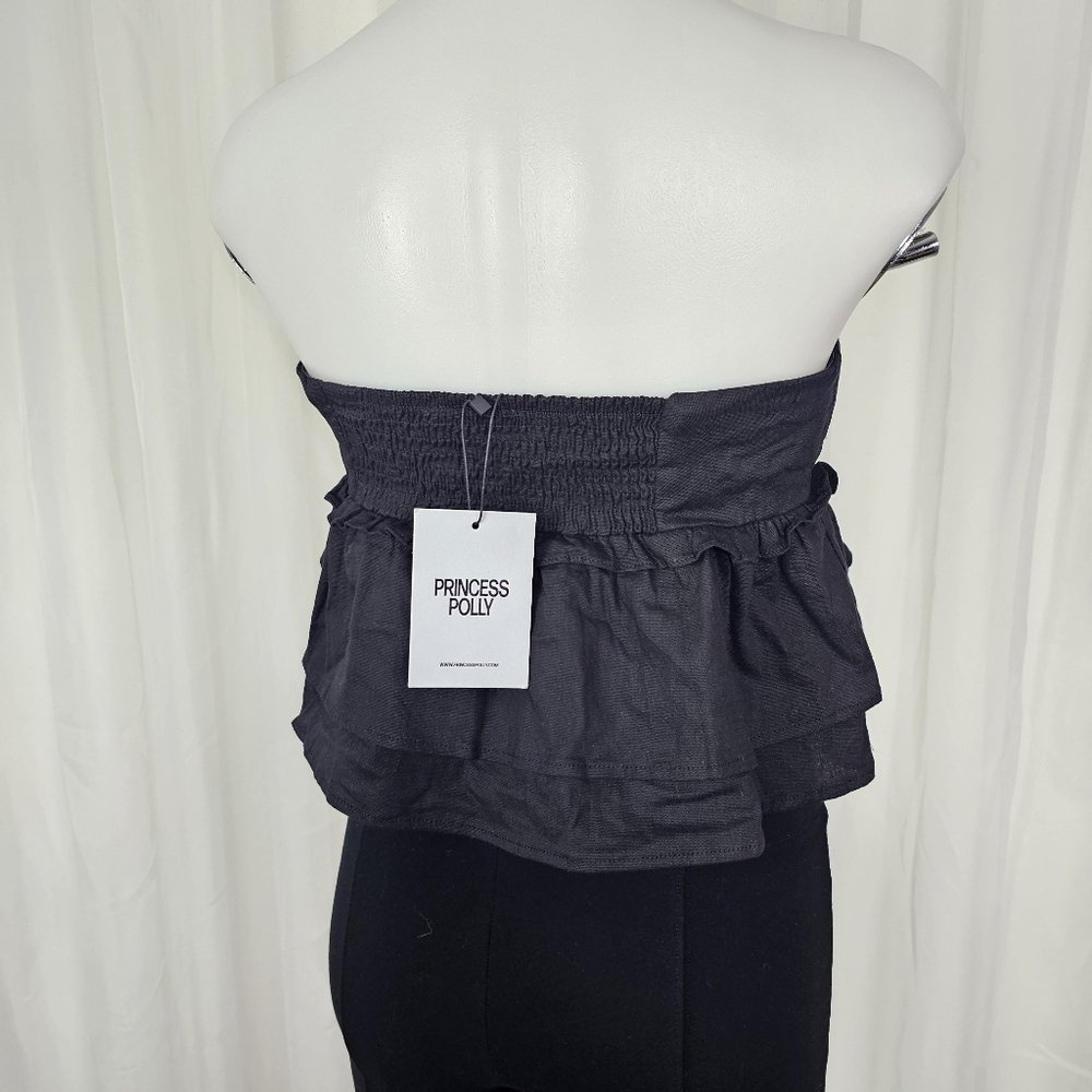 Princess Polly Black Ericka Strapless Top Peplum Pleated Size 6 - Picture 5 of 8